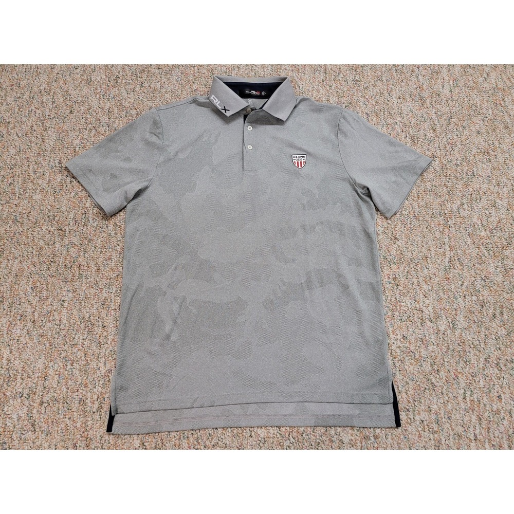 RLX Ralph Lauren Polo Shirt Mens Medium Grey Camo US Open 2020 Performance